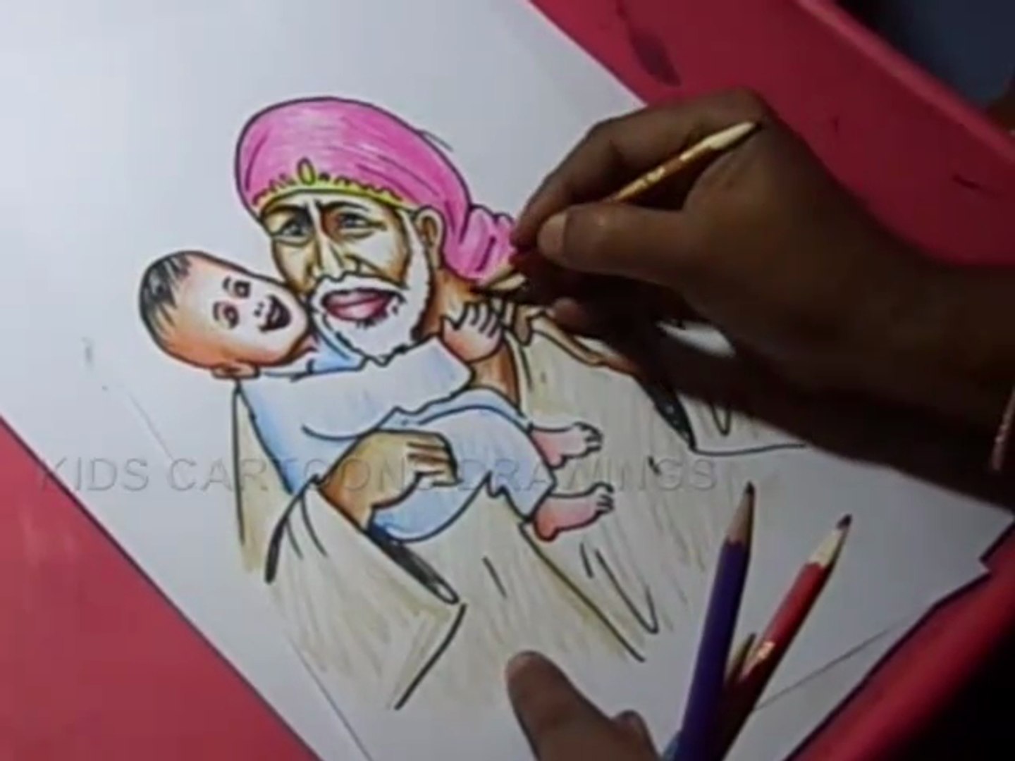How to Draw Lord Shirdi Saibaba with Child Color Drawing - video ...