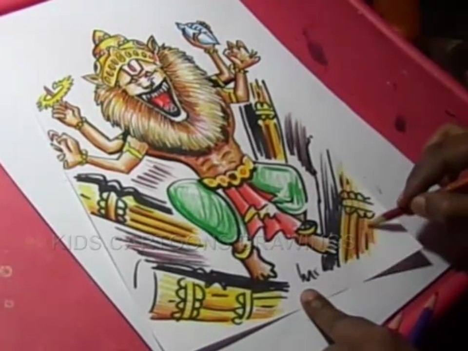 How to Draw Lord Narasimha come out from pillar Drawing