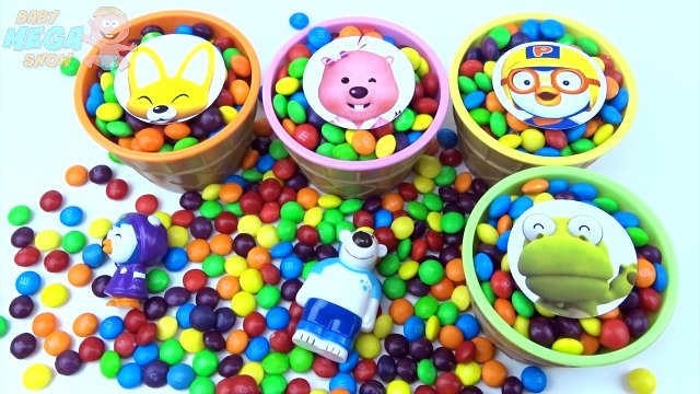 Ice Cream Сups Stacking Candy Skittles Surprise Toys Pororo Collection Learn Colours in English