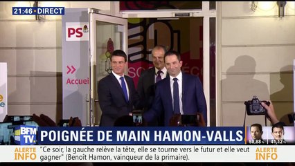 Video herunterladen: Primaire à gauche: la poignée de main furtive entre Valls et Hamon