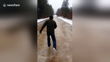 Skating on a frozen road