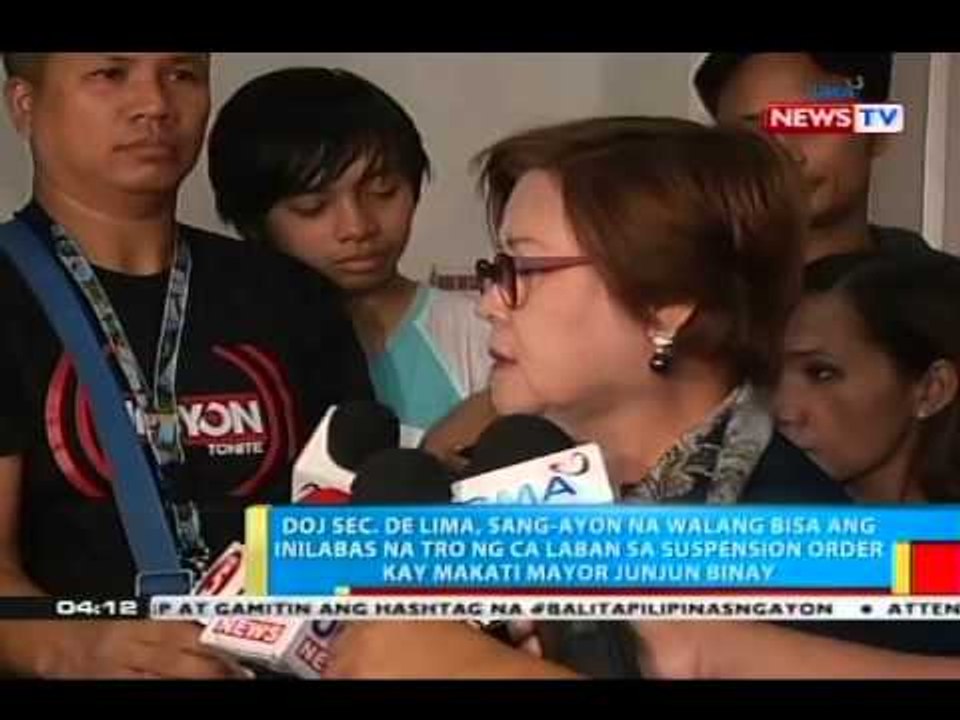 De Lima, sang-ayon na walang bisa ang inilabas na TRO ng CA laban sa suspension order kay Binay