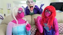 Spiderman vs Joker vs Frozen Elsa -Joker Loses His Nose! Superhero Fun w/ Pink Spidergirl Mermaid