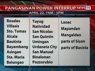 BP: Ilang lugar sa Pangasinan at Isabela, makararanas ng brownout