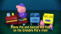 Peppa Pig and George Pig ride on the Grandpa Pigs train