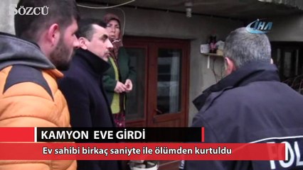 Freni boşalan kamyondan birkaç saniye ile kurtuldu