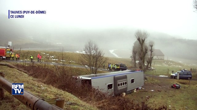 Puy-de-Dôme: un car retourné après avoir glissé sur du verglas à Tauves