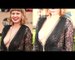 Emily Althaus goes braless in extreme plunging black lace gown