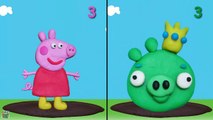 PEPPA PIG Meets Angry Birds KING PIG in game of Muddy Puddles Challenge - Play Doh Creations