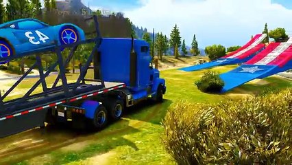 Spiderman & Colored Lighting McQueens jumping into the water Funny cartoon for Kids & Nursery Rhymes