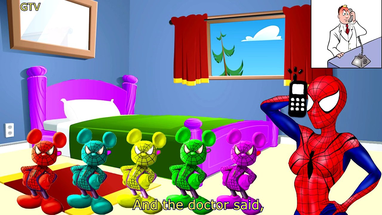 Five Little Mickey Mouse Iron Man Finger Family Song | 5 Little Monkeys Jumping On The Bed