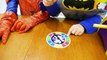 Spiderman VS Batman Pie Face Challenge Whip Cream on Face Family Fun Game Night Egg Surprise Toys