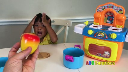 Learn English Food Names Fruits and Vegetables with Ryan Cooking Play Set Fun for Kids ABC Surprises