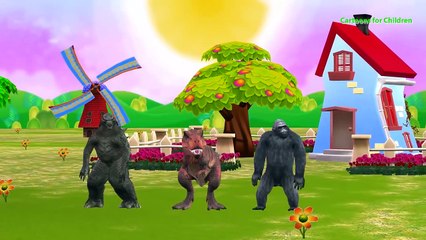 Dinosaurs Cartoon Rap Dance | Crazy Godzilla King Kong Rain Rain Go Away Nursery Song