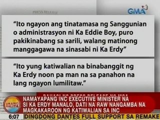 UB: Namayapang si Ka Erdy Manalo, dati na raw nangamba sa katiwalian sa Iglesia