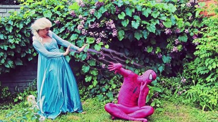 Frozen Elsa become Evil Elsa vs Spiderman w/ Pink Spidergirl & Hulk. Ep.54