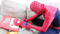 Spiderbaby Pees on Spiderman Face w/ Elsa Frozen Superheroes in Real Life