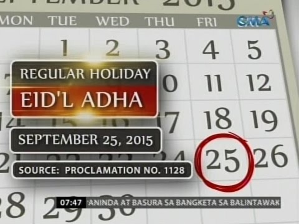 24Oras: Sept. 25 Regular Holiday; Nov. 18-19 Non-Working Holiday; Nov.17-20 walang pasok sa NCR