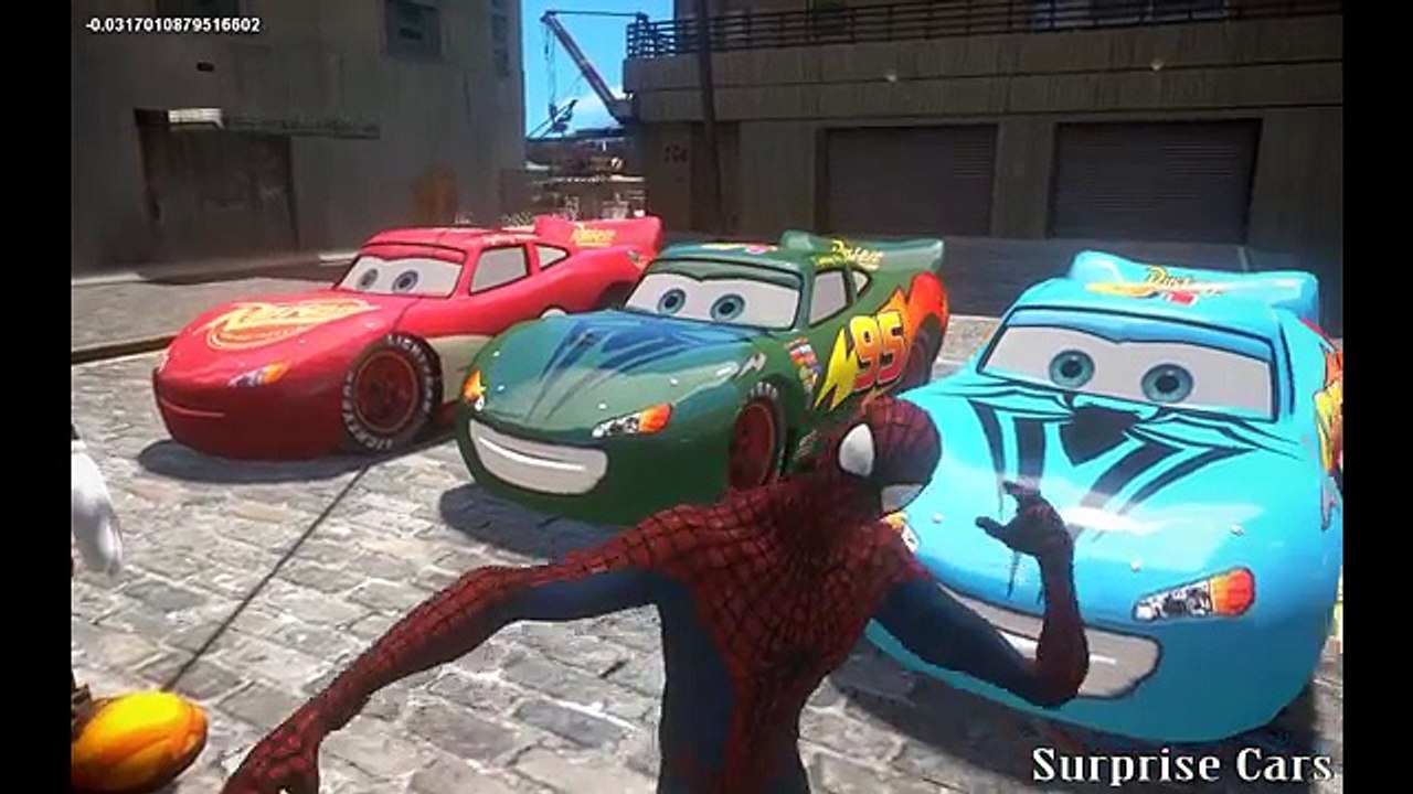 Spiderman Frozen Elsa and Mickey mouse having fun with McQueen cars ( games for kid)