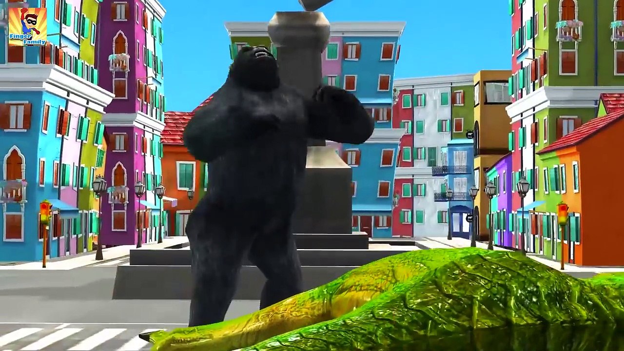 My Cute Dinosaur Attack Cartoon Finger Family Vs Mega Gorilla Finger Family Rhymes | Funny Video