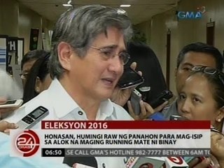 24 Oras: Honasan, humingi raw ng panahon para mag-isip sa alok na maging running mate ni Binay