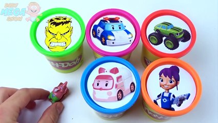Сups Stacking Toys Play Doh Clay Robocar Poli Hulk Spongebob Monster Machines Learn Colours