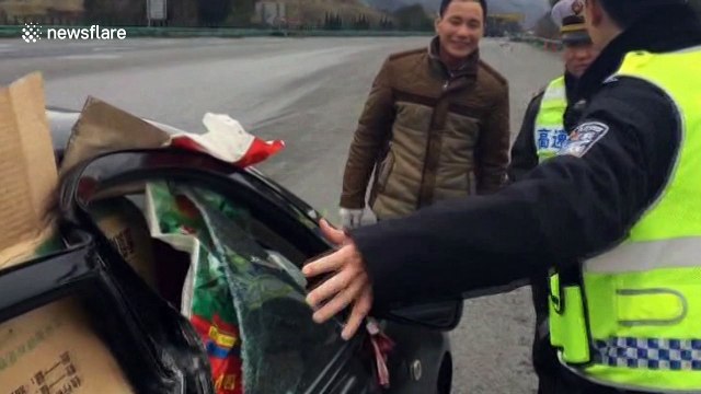 Badly damaged car continues on motorway for more than half a mile