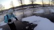 Men go ice-skating on frozen sea in Finland