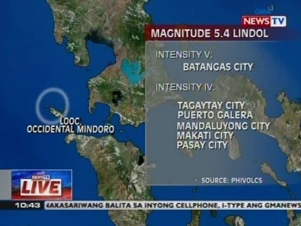 NTVL: Magnitude 5.4 na lindol, naitala ng PHILVOCS kanina malapit sa Looc, Occidental Mindoro