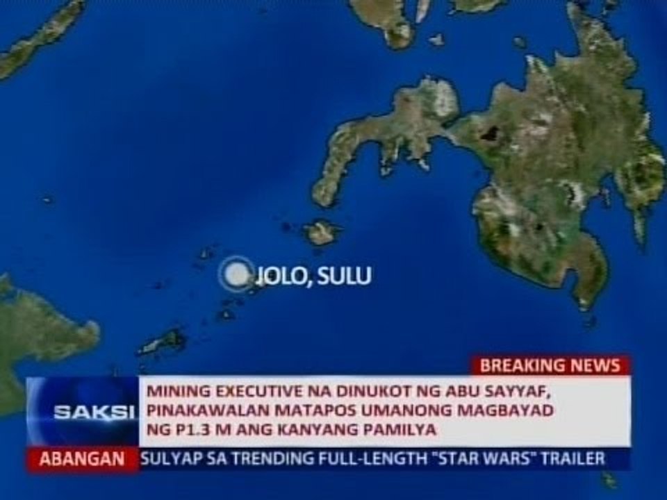 Mining exec. na dinukot ng Abu Sayyaf, pinakawalan nang magbayad umano ng P1.3M ang kanyang pamilya