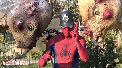 SPIDERMAN & HULK Dinosaur FART PRANK fun Dinosaurs T-Rex BABY - Superhero Fun in Real Life - SHMIRL