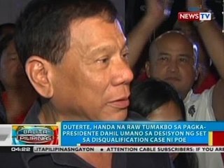 BP: Kandidatura ni Duterte sa pagka-presidente, wala nang atrasan ayon sa PDP-Laban
