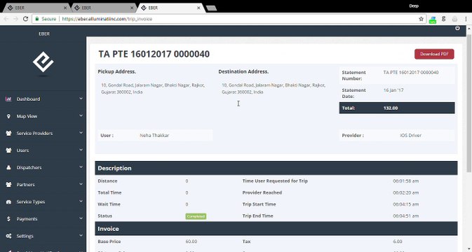 'Eber' Uber Clone App - Walk Through the Providers Section Demo By Elluminati Inc