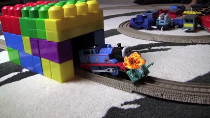 Thomas the tank engine crashes into Lightning McQueen.