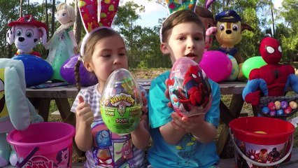 GIANT SURPRISE EASTER EGG HUNT FOR LARGE SURPRISE Opening Toys SpiderMan Frozen Elsa Kite Funny Kids