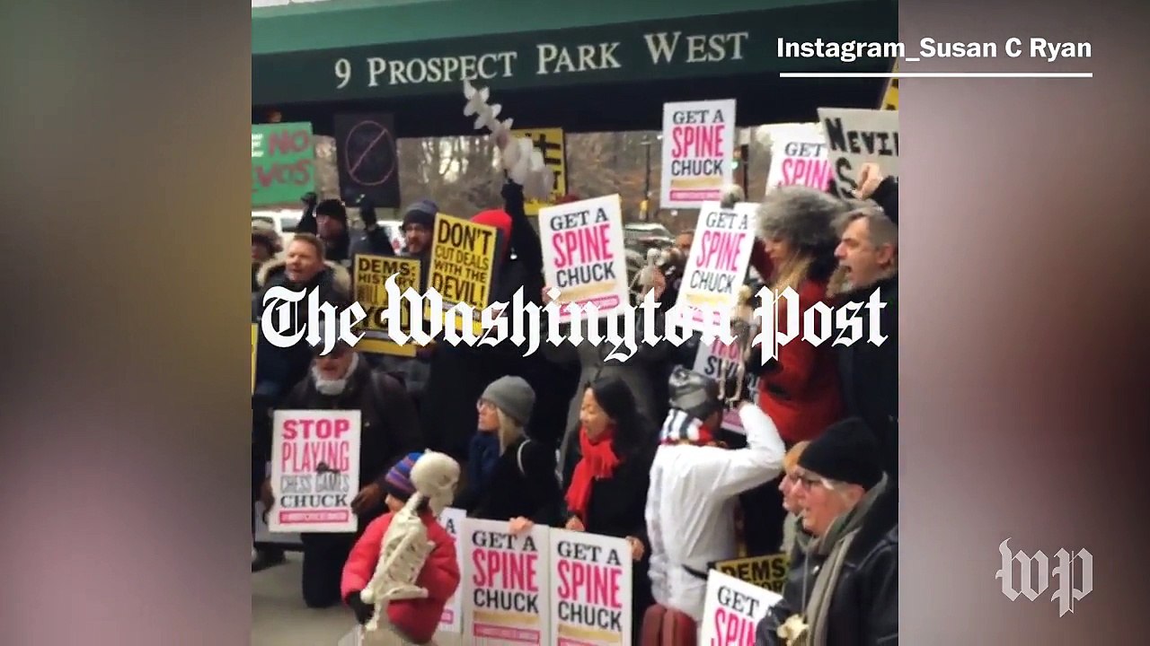 Protesters rally outside Chuck Schumer's home