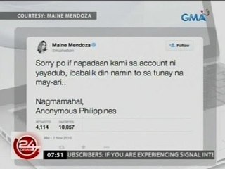 24 Oras: Instagram account ni Maine Mendoza, na-hack