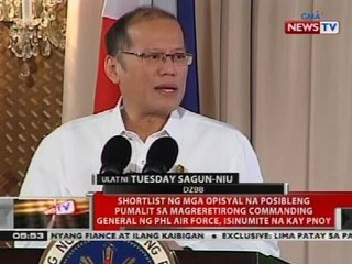 Shortlist ng mga posibleng pumalit sa magreretirong commanding general ng PAF, isinumite na kay PNoy