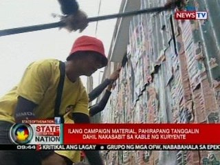SONA: Ilang campaign material, pahirapang tanggalin dahil nakasabit sa kable ng kuryente
