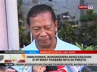 Ombudsman, ikokonsidera nang kasuhan si VP Binay pagbaba niya sa pwesto