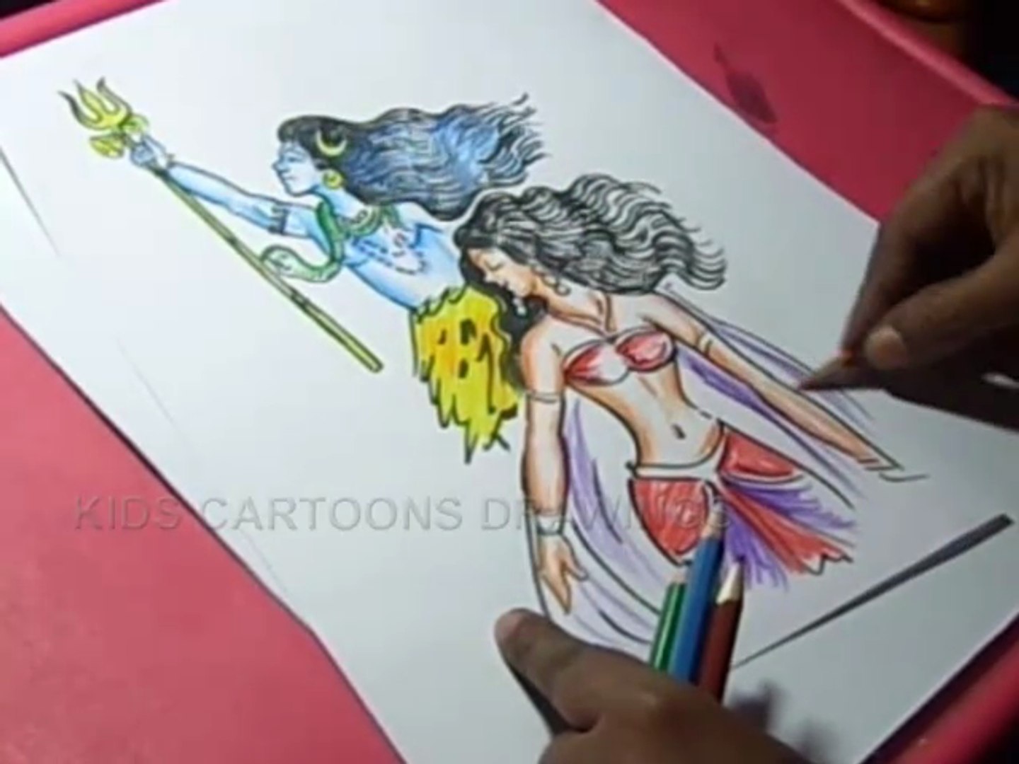 Colour Shiva Parvati Drawing - Sablyan