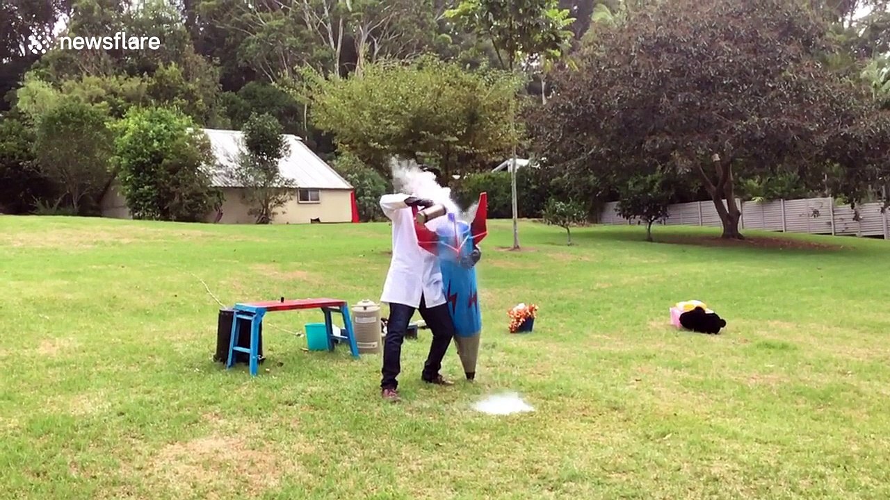 Science teacher builds liquid nitrogen-powered rocket, it explodes in his hands