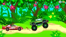 Cars and Trucks Cartoon - The Racing Car with The Monster Truck - Race in the jungle Episode 7