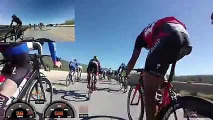 Ce cycliste fait une chute durant le sprint final et se retrouve suspendu à 9 bons mètres d’une mort certaine !