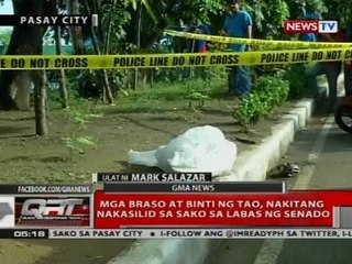 Mga braso at binti ng tao, nakitang nakasilid sa sako sa labas ng Senado