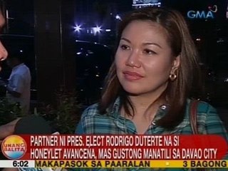 UB: Partner ni Duterte na si Honeylet Avancena, mas gustong manatili sa Davao City