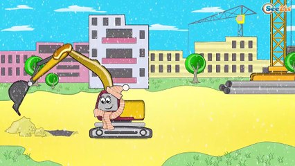 Arabalar çizgi film. Ekskavatör, Vinç, Beton karıştırıcı — İş Makineleri. Çocuklar için arabalar