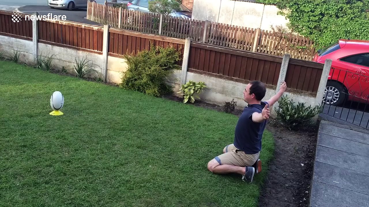 Boy, 5, kicks rugby ball into dad's face