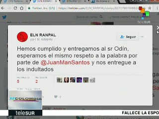 Colombia: ELN asegura haber cumplido con la entrega de Odín Sánchez
