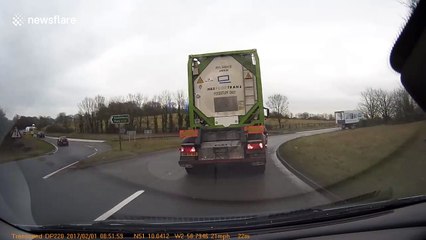 Lorry almost tips over on UK motorway